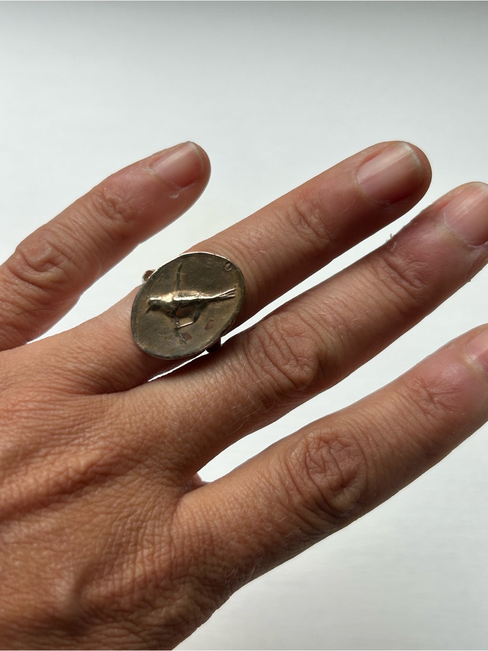Brass wax stamped bird ring